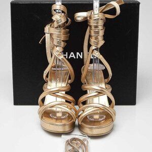 Chanel Gold Leather Strappy Sandals Size 6.5/37